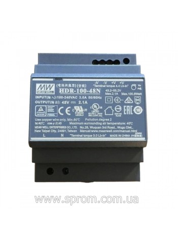 Блок живлення Mean Well HDR-100-48N (48 В; 100 Вт) на DIN-рейку